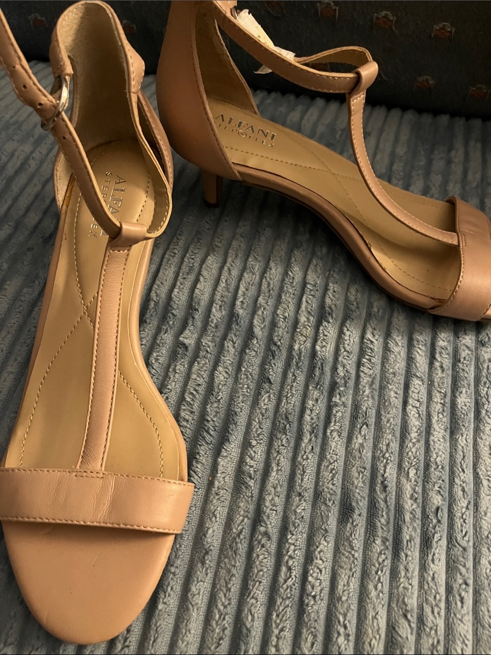 Alfani Pink-Tan T-Strap Low Block Heel Sandals